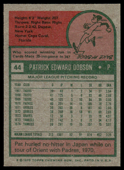 1975 Topps Baseball #44 - Pat Dobson - NM