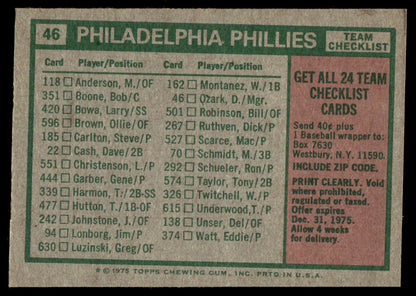 1975 Topps Baseball #46 - Philadelphia Phillies / Danny Ozark - NM