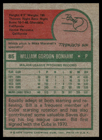 1975 Topps Baseball #85 - Bill Bonham - NM