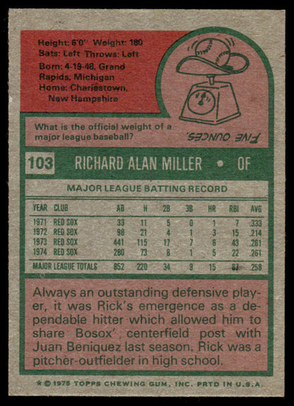 1975 Topps Baseball #103 - Rick Miller - NM