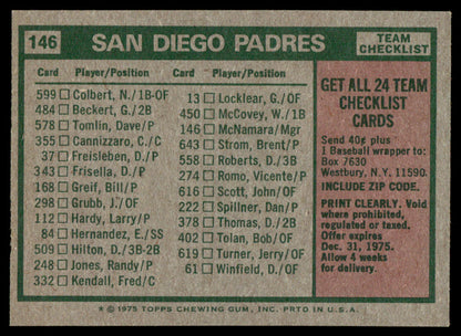 1975 Topps Baseball #146 - San Diego Padres / John McNamara - EXMT