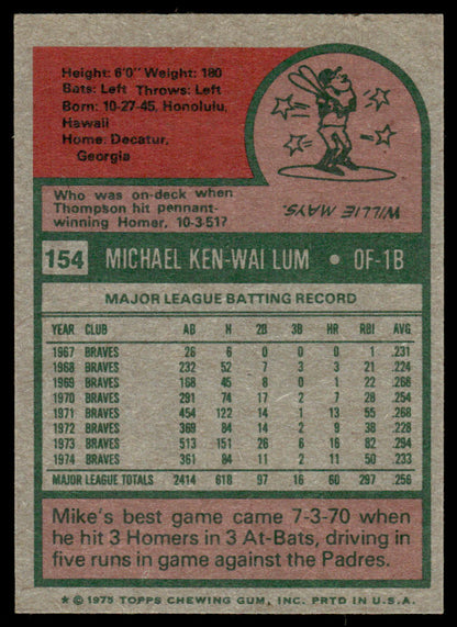 1975 Topps Baseball #154 - Mike Lum - NM