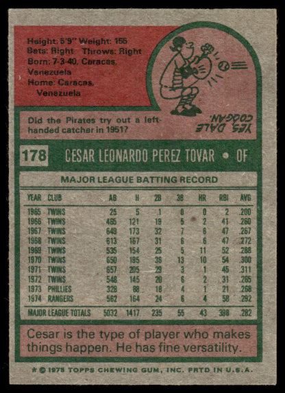 1975 Topps Baseball #178 - Cesar Tovar - NM