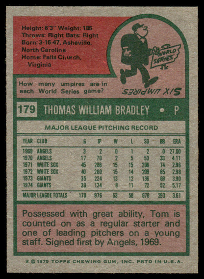 1975 Topps Baseball #179 - Tom Bradley - NMMT