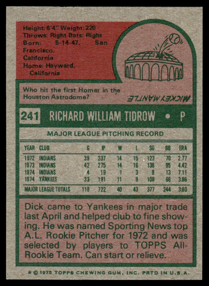 1975 Topps Baseball #241 - Dick Tidrow - NM