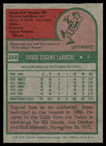 1975 Topps Baseball #258 - Dave LaRoche - EXMT