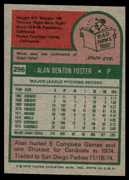 1975 Topps Baseball #296 - Alan Foster - NM