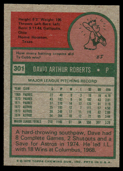 1975 Topps Baseball #301 - Dave Roberts - EXMT
