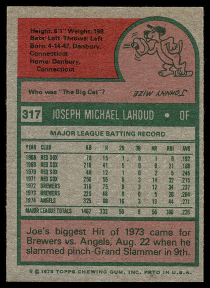 1975 Topps Baseball #317 - Joe Lahoud - NM