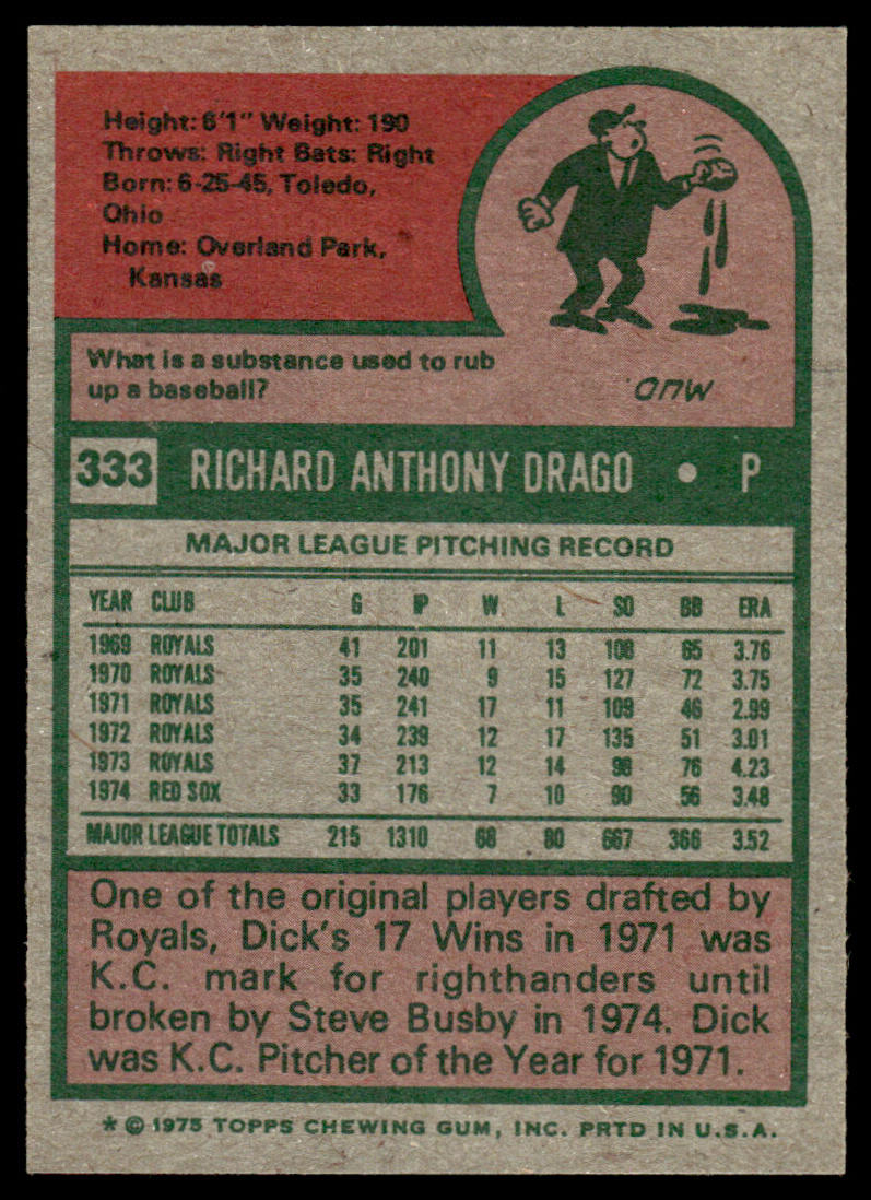 1975 Topps Baseball #333 - Dick Drago - NM