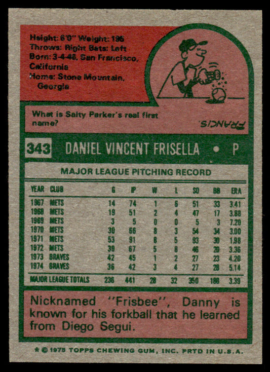 1975 Topps Baseball #343 - Danny Frisella - NM