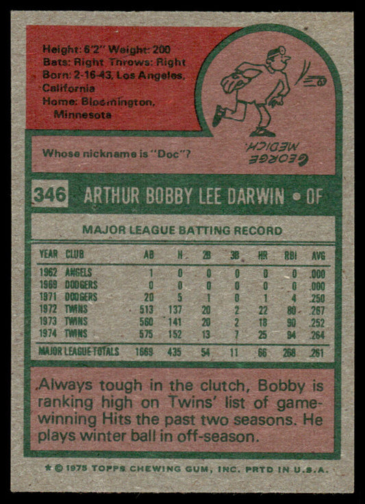 1975 Topps Baseball #346 - Bobby Darwin - NM