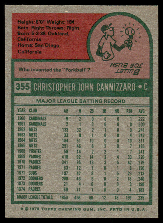 1975 Topps Baseball #355 - Chris Cannizzaro - NMMT