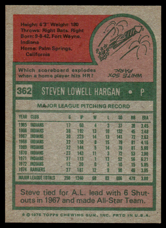 1975 Topps Baseball #362 - Steve Hargan - NM