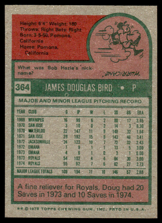 1975 Topps Baseball #364 - Doug Bird - NMMT