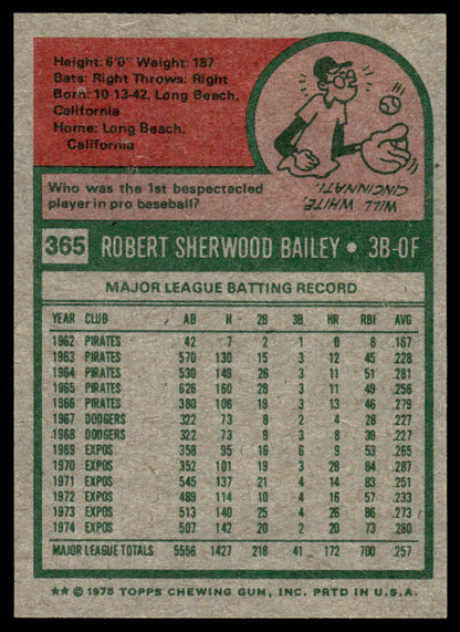 1975 Topps Baseball #365 - Bob Bailey - NM