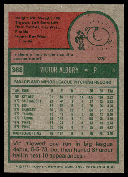 1975 Topps Baseball #368 - Vic Albury - NM