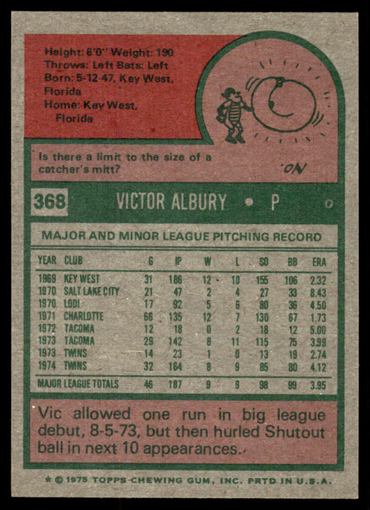 1975 Topps Baseball #368 - Vic Albury - NM