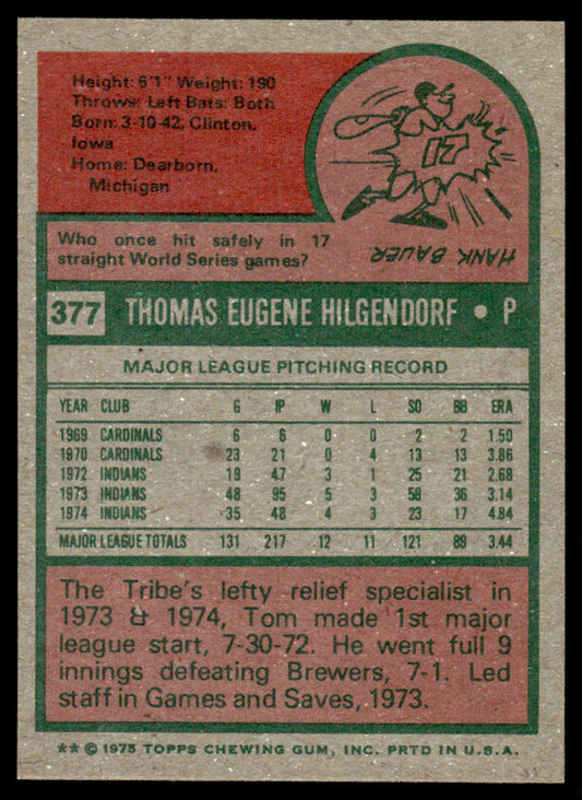 1975 Topps Baseball #377 - Tom Hilgendorf - NMMT