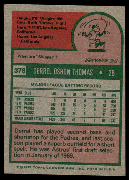1975 Topps Baseball #378 - Derrel Thomas - NM