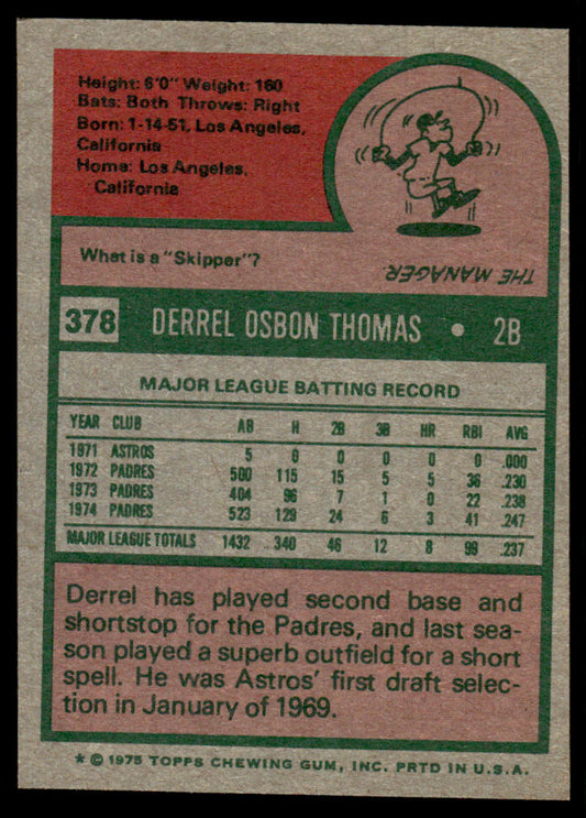 1975 Topps Baseball #378 - Derrel Thomas - NM