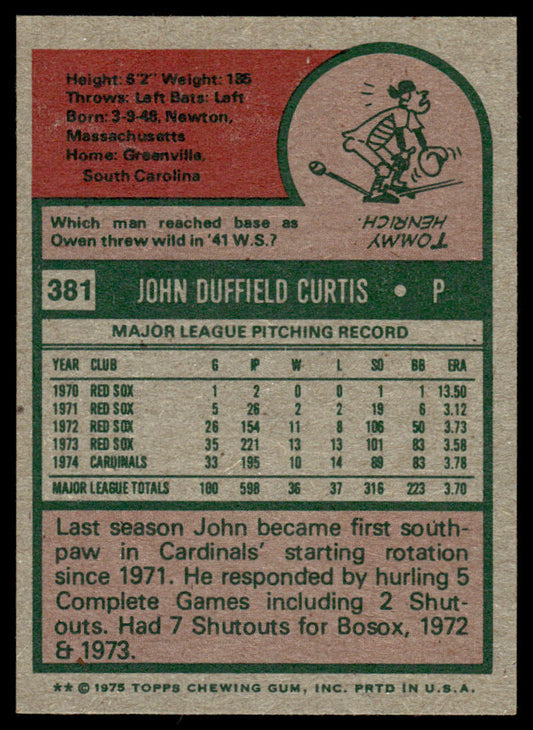 1975 Topps Baseball #381 - John Curtis - NM