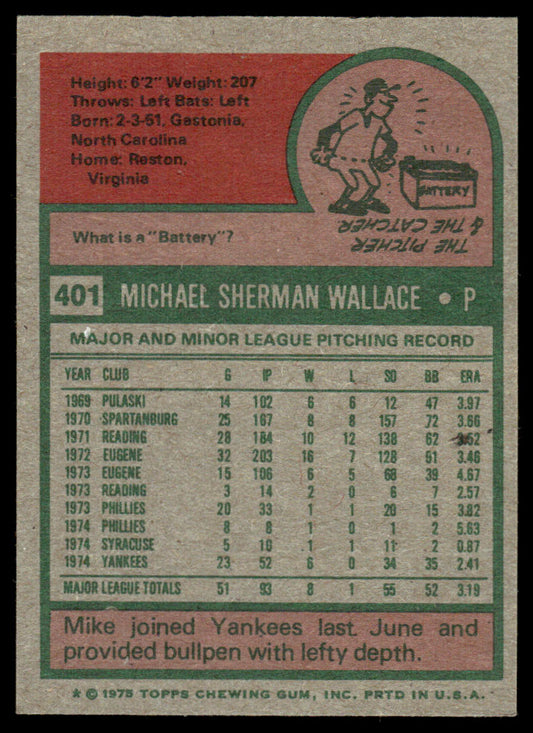 1975 Topps Baseball #401 - Mike Wallace - NM