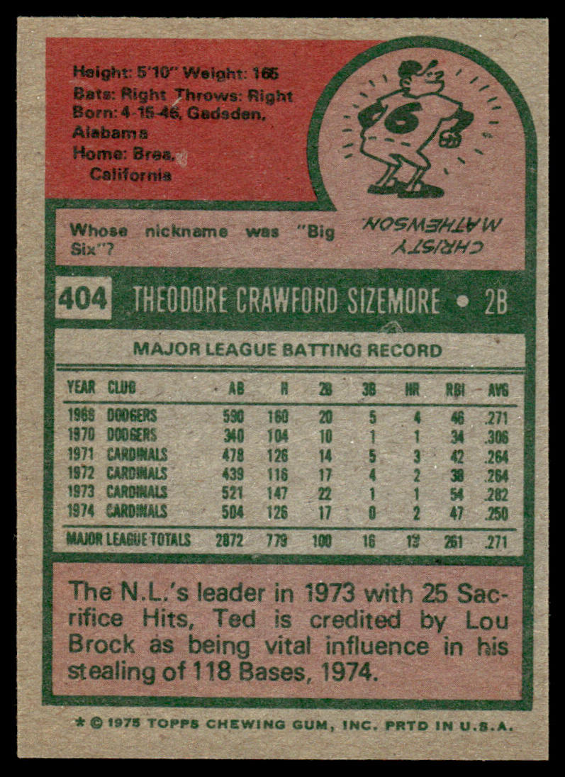 1975 Topps Baseball #404 - Ted Sizemore - NM
