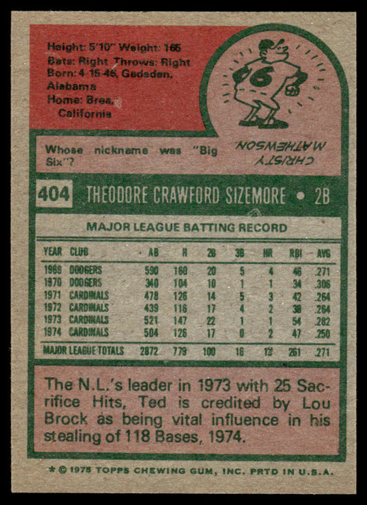1975 Topps Baseball #404 - Ted Sizemore - NM