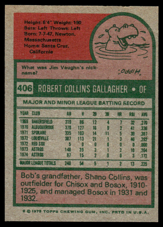1975 Topps Baseball #406 - Bob Gallagher - NM