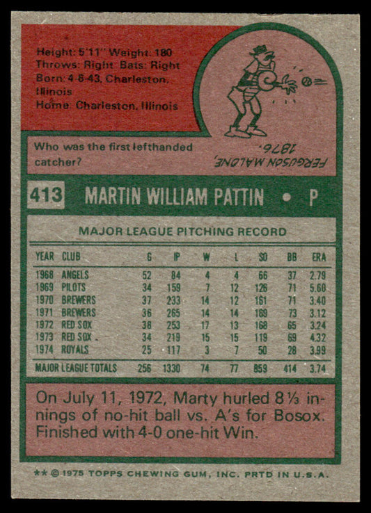 1975 Topps Baseball #413 - Marty Pattin - NM