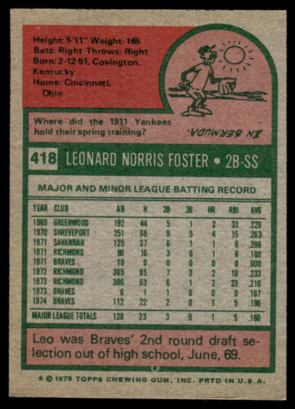 1975 Topps Baseball #418 - Leo Foster - NM