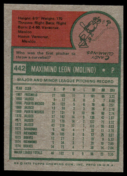 1975 Topps Baseball #442 - Maximino Leon RC - NM