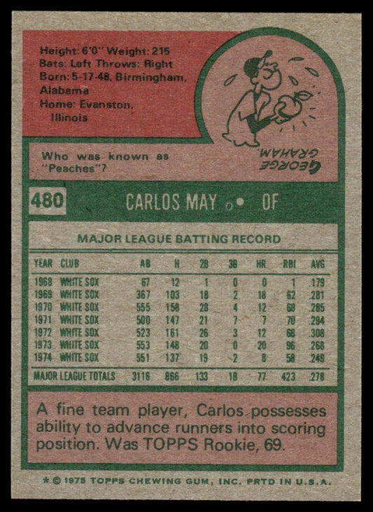 1975 Topps Baseball #480 - Carlos May - NMMT