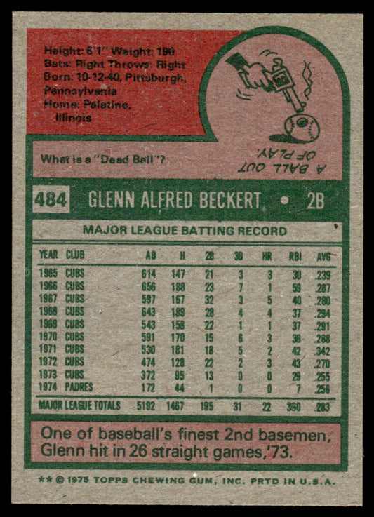 1975 Topps Baseball #484 - Glenn Beckert - NM