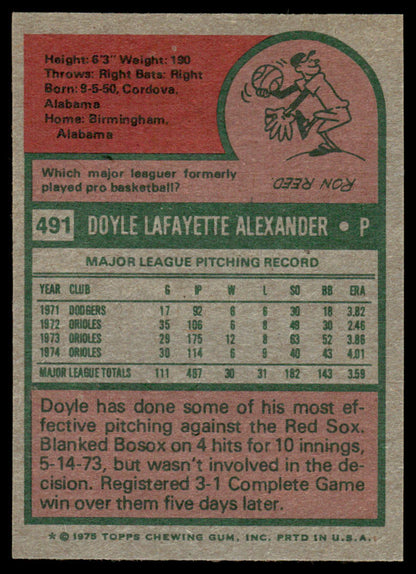 1975 Topps Baseball #491 - Doyle Alexander - NM