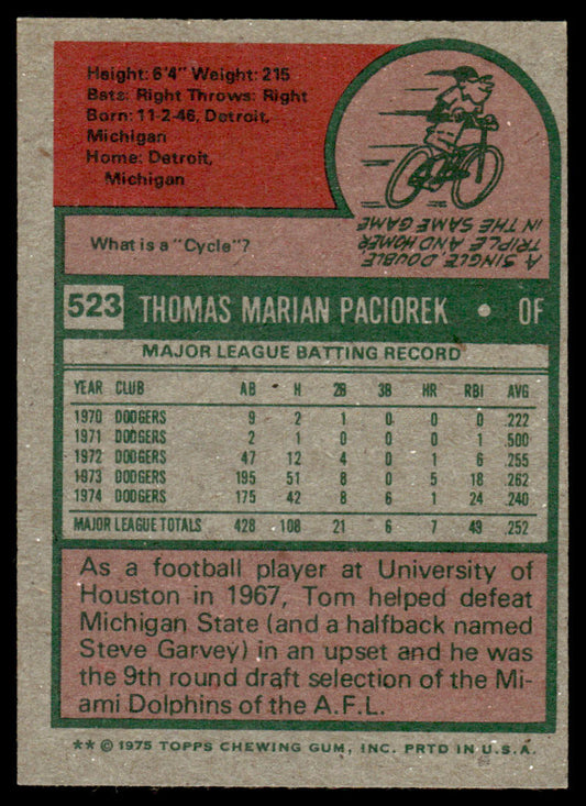1975 Topps Baseball #523 - Tom Paciorek - NM