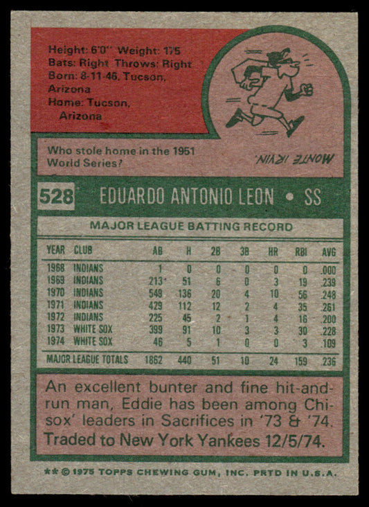 1975 Topps Baseball #528 - Eddie Leon - EXMT