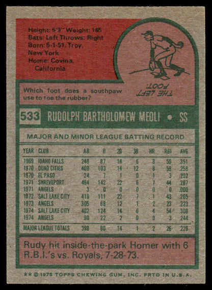1975 Topps Baseball #533 - Rudy Meoli - NM