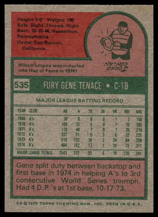 1975 Topps Baseball #535 - Gene Tenace - NMMT