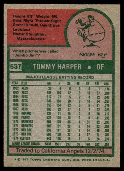 1975 Topps Baseball #537 - Tommy Harper - NM