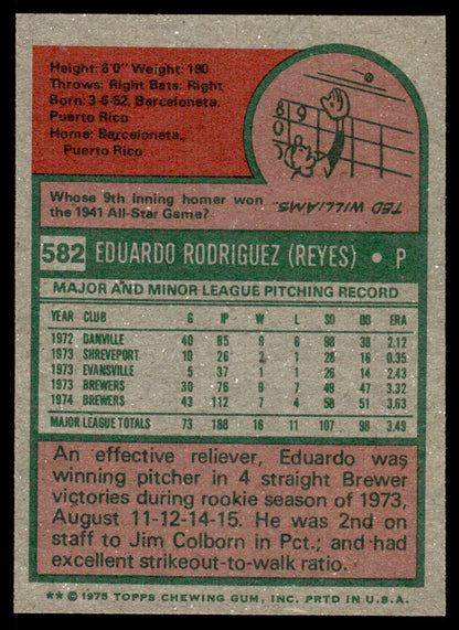 1975 Topps Baseball #582 - Eduardo Rodriguez - NMMT
