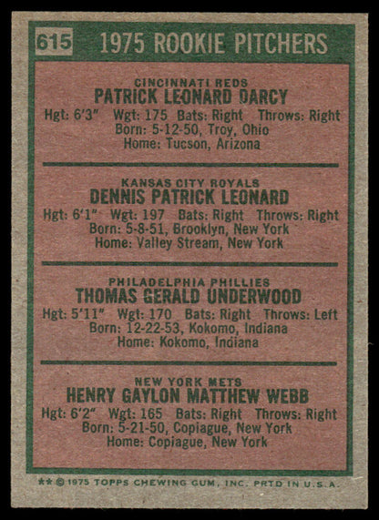 1975 Topps Baseball #615 - 1975 Rookie Pitchers - NM