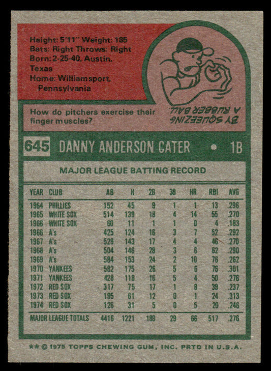 1975 Topps Baseball #645 - Danny Cater - NM