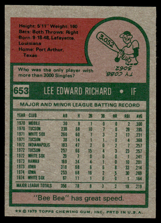 1975 Topps Baseball #653 - Lee Richard - NM