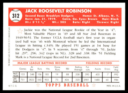2001 Topps Baseball Through the Years Reprints #5 - Jackie Robinson
