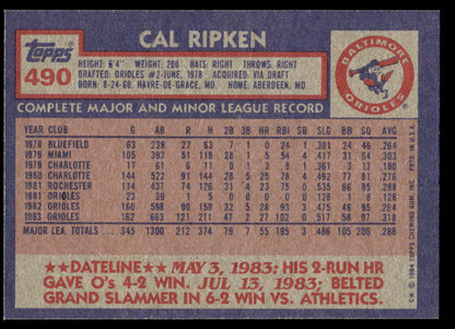 1984 Topps Baseball #490 - Cal Ripken - NMMT