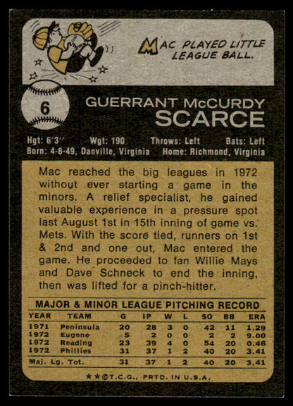 1973 Topps Baseball #6 - Mac Scarce - NM