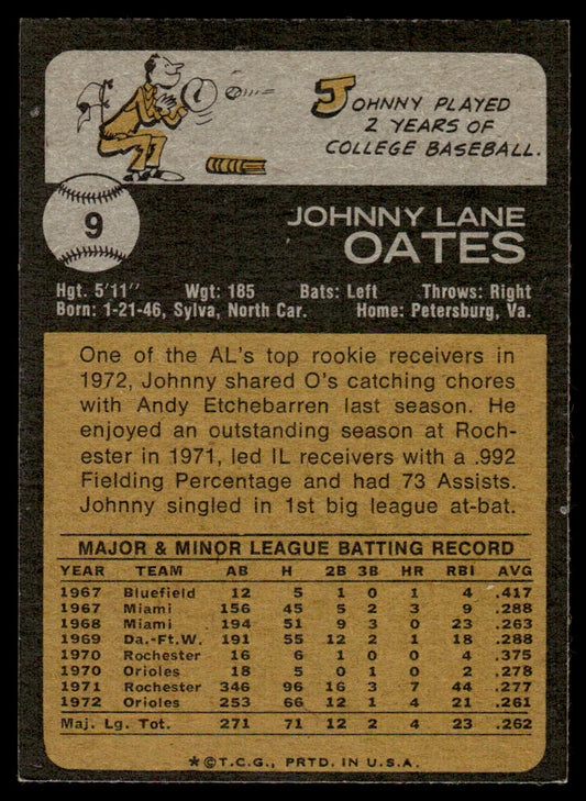 1973 Topps Baseball #9 - Johnny Oates - EXMT