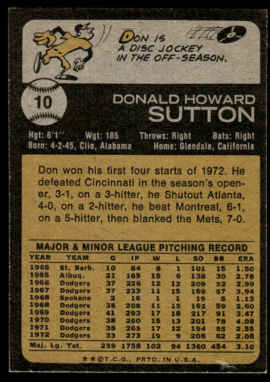 1973 Topps Baseball #10 - Don Sutton - NM